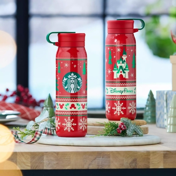 Disney Parks Holiday Fair Isle 20 oz. Stainless Steel Starbucks Water Bottle